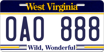 WV license plate OAO888