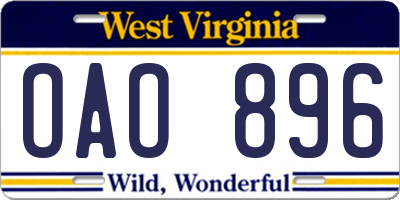 WV license plate OAO896
