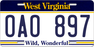 WV license plate OAO897