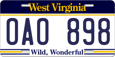 WV license plate OAO898