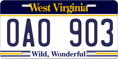 WV license plate OAO903