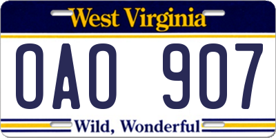 WV license plate OAO907