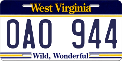 WV license plate OAO944