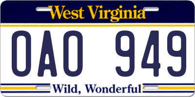 WV license plate OAO949