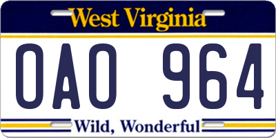 WV license plate OAO964