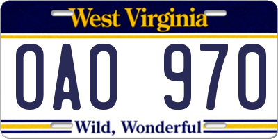 WV license plate OAO970