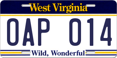WV license plate OAP014