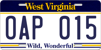 WV license plate OAP015