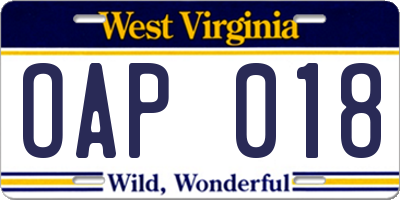 WV license plate OAP018