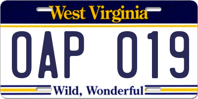 WV license plate OAP019