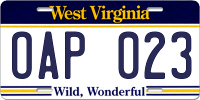 WV license plate OAP023