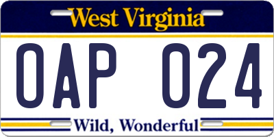 WV license plate OAP024