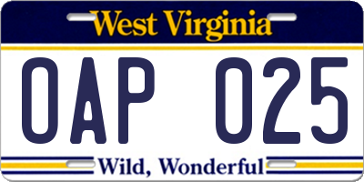 WV license plate OAP025