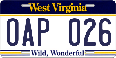 WV license plate OAP026