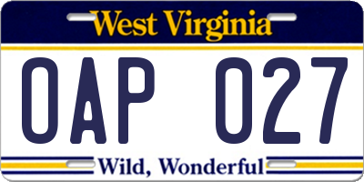WV license plate OAP027