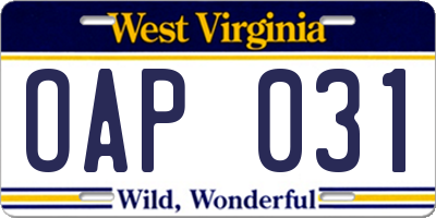WV license plate OAP031