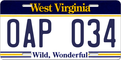 WV license plate OAP034