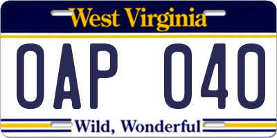 WV license plate OAP040