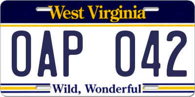 WV license plate OAP042