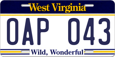 WV license plate OAP043