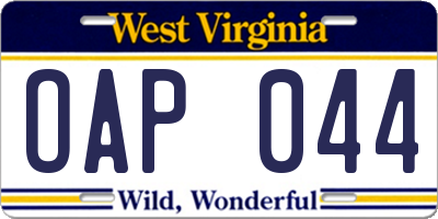 WV license plate OAP044