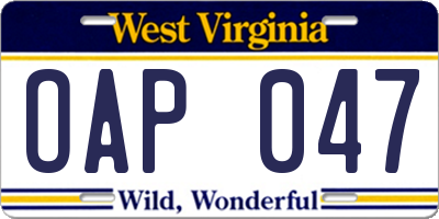 WV license plate OAP047