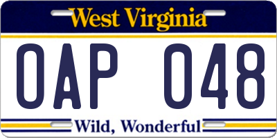 WV license plate OAP048
