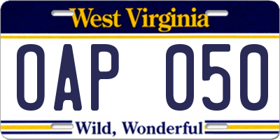 WV license plate OAP050