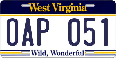 WV license plate OAP051