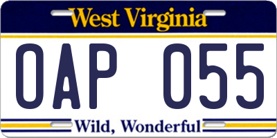 WV license plate OAP055