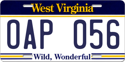 WV license plate OAP056