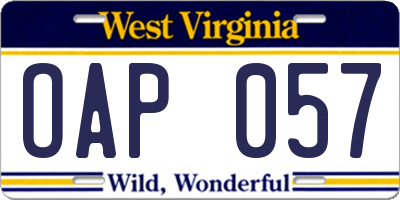 WV license plate OAP057