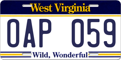 WV license plate OAP059