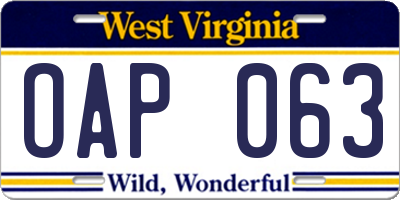 WV license plate OAP063