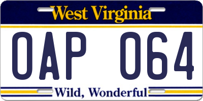 WV license plate OAP064