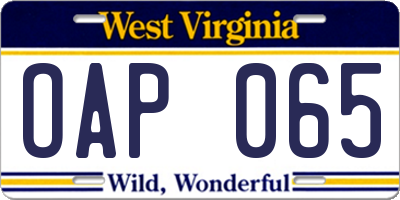 WV license plate OAP065