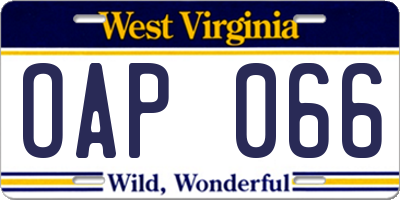 WV license plate OAP066