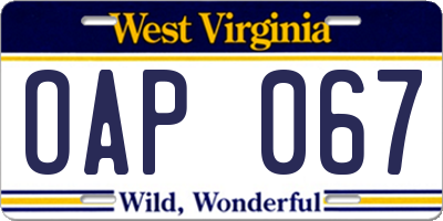 WV license plate OAP067