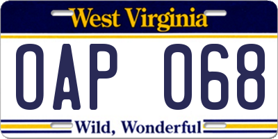 WV license plate OAP068