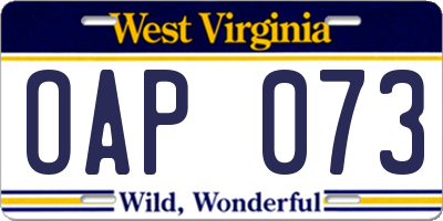WV license plate OAP073