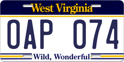 WV license plate OAP074
