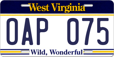 WV license plate OAP075