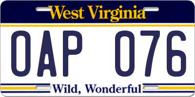 WV license plate OAP076