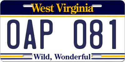 WV license plate OAP081