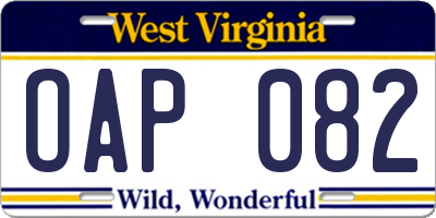 WV license plate OAP082