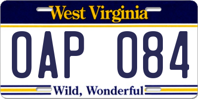 WV license plate OAP084