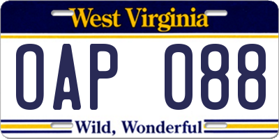 WV license plate OAP088