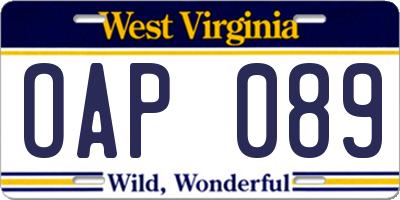 WV license plate OAP089