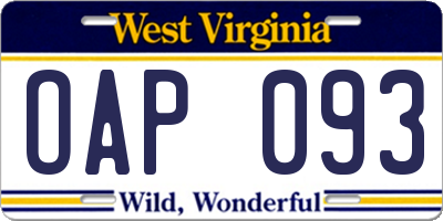 WV license plate OAP093