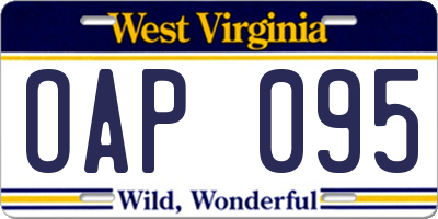 WV license plate OAP095